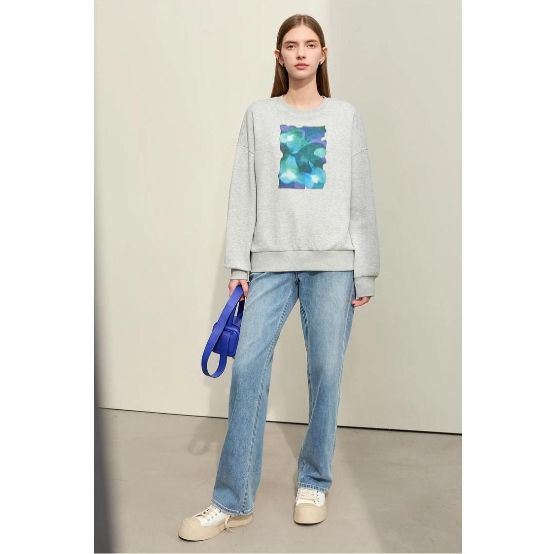 Lockeres Sweatshirt mit abstraktem Print für Damen