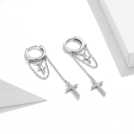 Long Tassel Glittering Cross Earrings - Dazpy