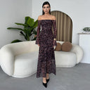 Leopard-Print Off-Shoulder Bell-Sleeve Dress