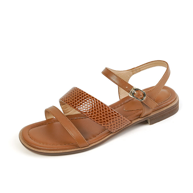 Sandalias de piel retro chic para mujer