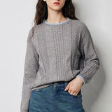 Pullover mit gedrehtem Muster in Kontrastfarbe für Damen