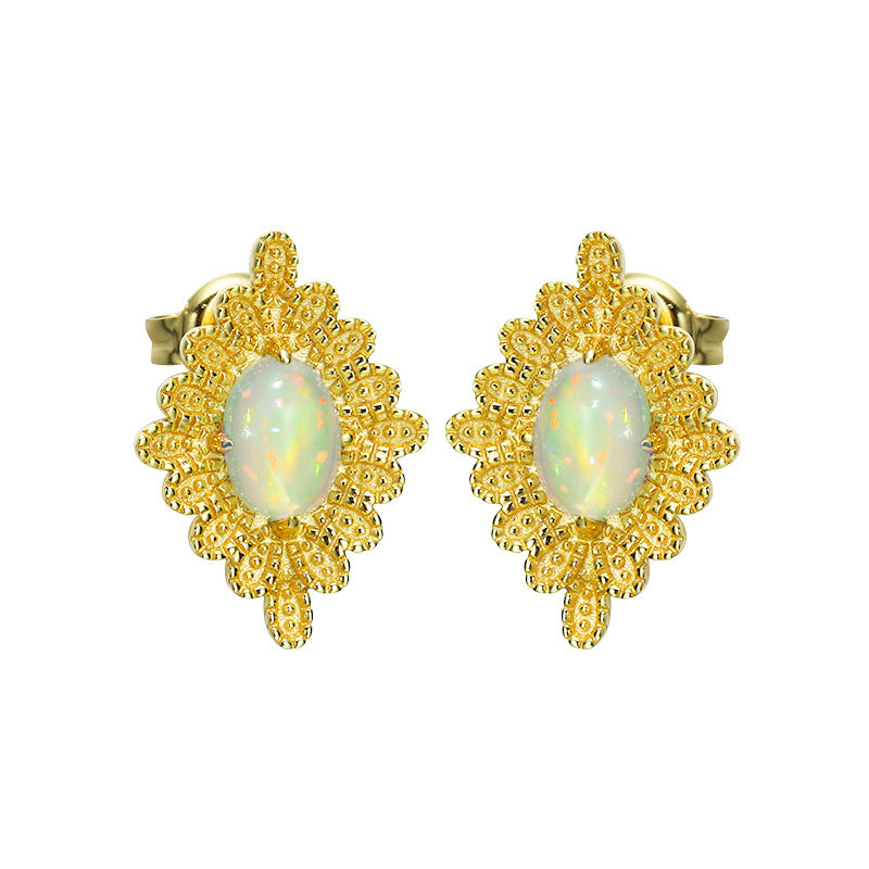 Vintage  Natural Opal Earrings 925 Silver - Dazpy