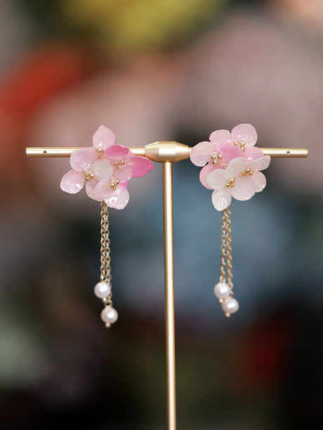 Preserved Flower Earrings Women Show Face Small Long Flowers - Dazpy