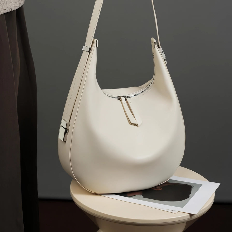 Bolso bandolera de piel suave de lujo: bolso Moon de gran capacidad para mujer