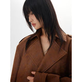 Women's Vintage Thick Leather Trench Coat