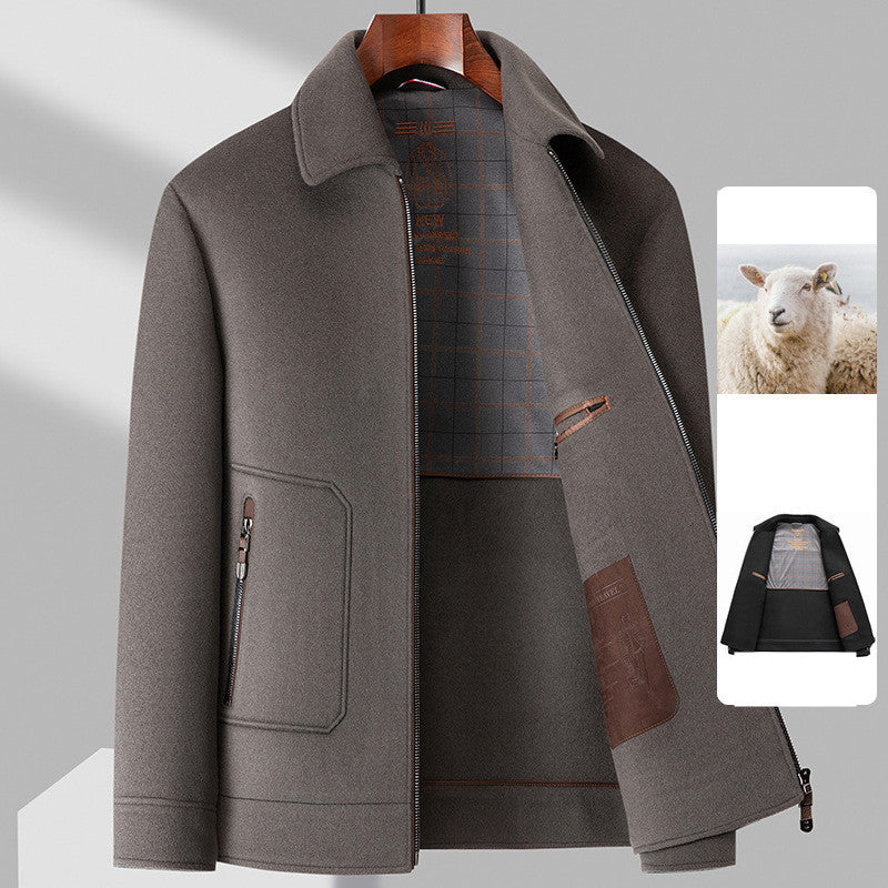 Casual Detachable White Duck Down Liner Lapel Pure Wool Jacket