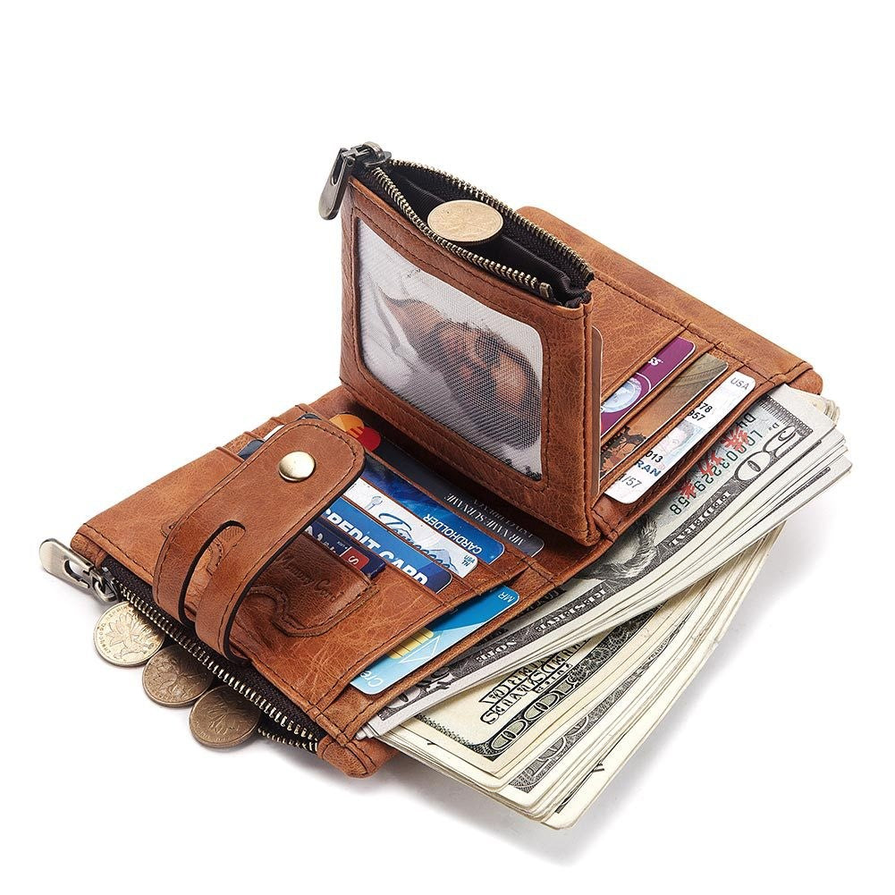 Multi-card leather men's retro RFID wallet - Dazpy