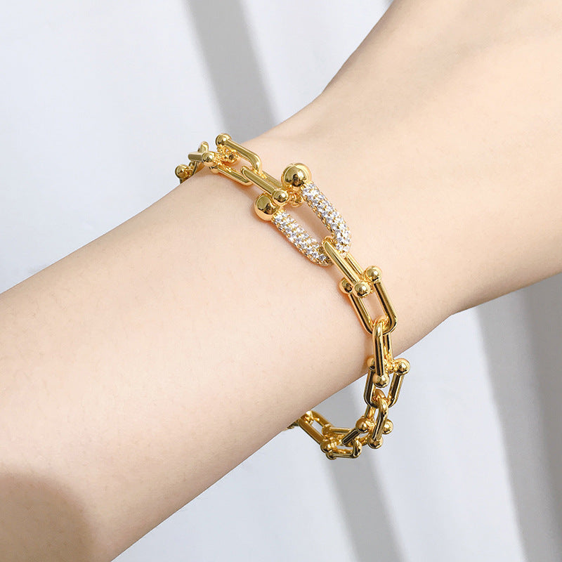 Punk Style Thick Chain U-shaped Bamboo Joint Diamond Bracelet - Dazpy