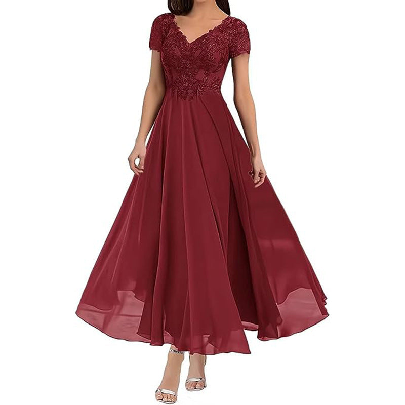 Neues, kurzärmliges, sexy, langes Abendkleid