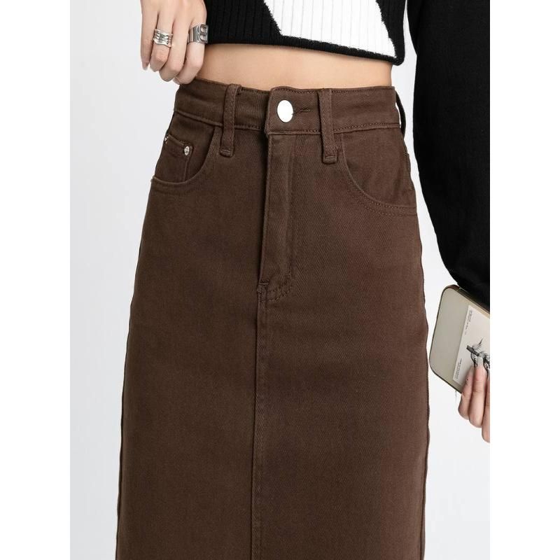 Classic High Waist Denim Pencil Skirt