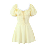 Vintage Summer Square Collar Puff Sleeve Dress