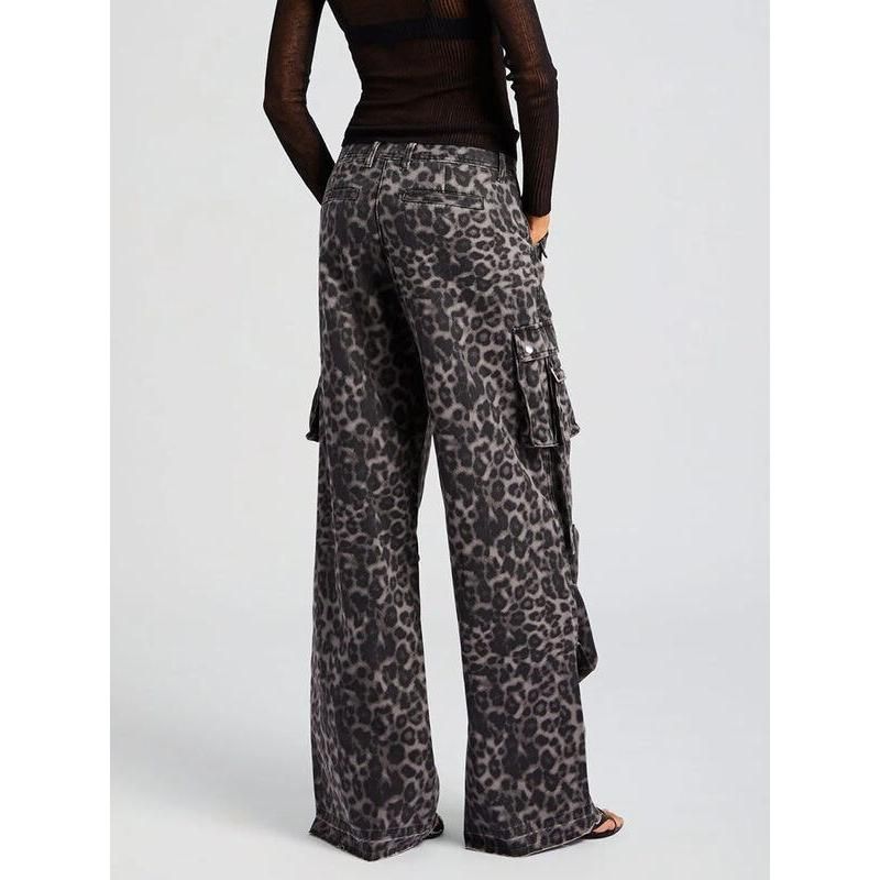 High Waist Leopard Print Wide Leg Trousers