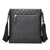 Men's Shoulder Bag Soft Leather Business Casual Checkerboard Crossbody All-match - Dazpy