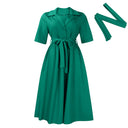 Women's Belted Lapel-Collar A-Line Dress