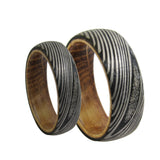 Laser Damascus Steel Pattern Tungsten Gold Pair Ring - Dazpy