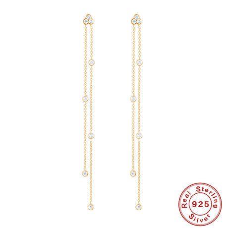 Triangle Studded Diamond Spacing Tassels Appear Slim And Long Chain Earrings - Dazpy