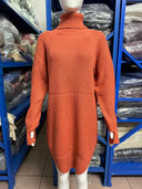 Women's High-Neck Long-Sleeve Slit Knit Dress