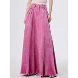 High Waist A-line Floor-Length Denim Skirt in Flash Rose Pink