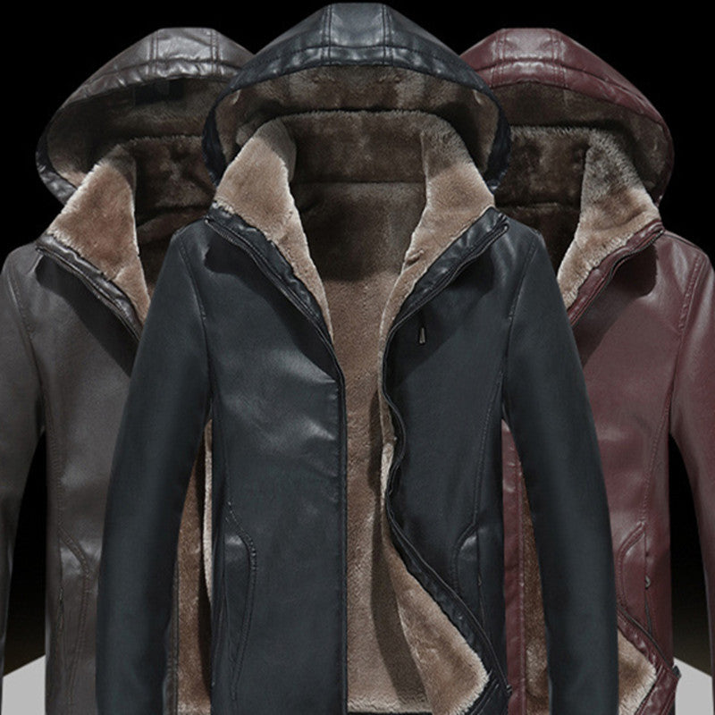 Men's Fashion Casual Zipper Slit Pocket Hooded Turn-down Collar Coat