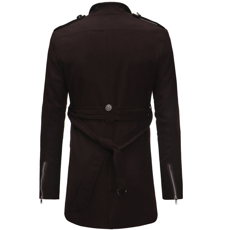 Double-breasted Large Lapel Men's Casual Slim-fit Mid-length Woolen Trench Coat