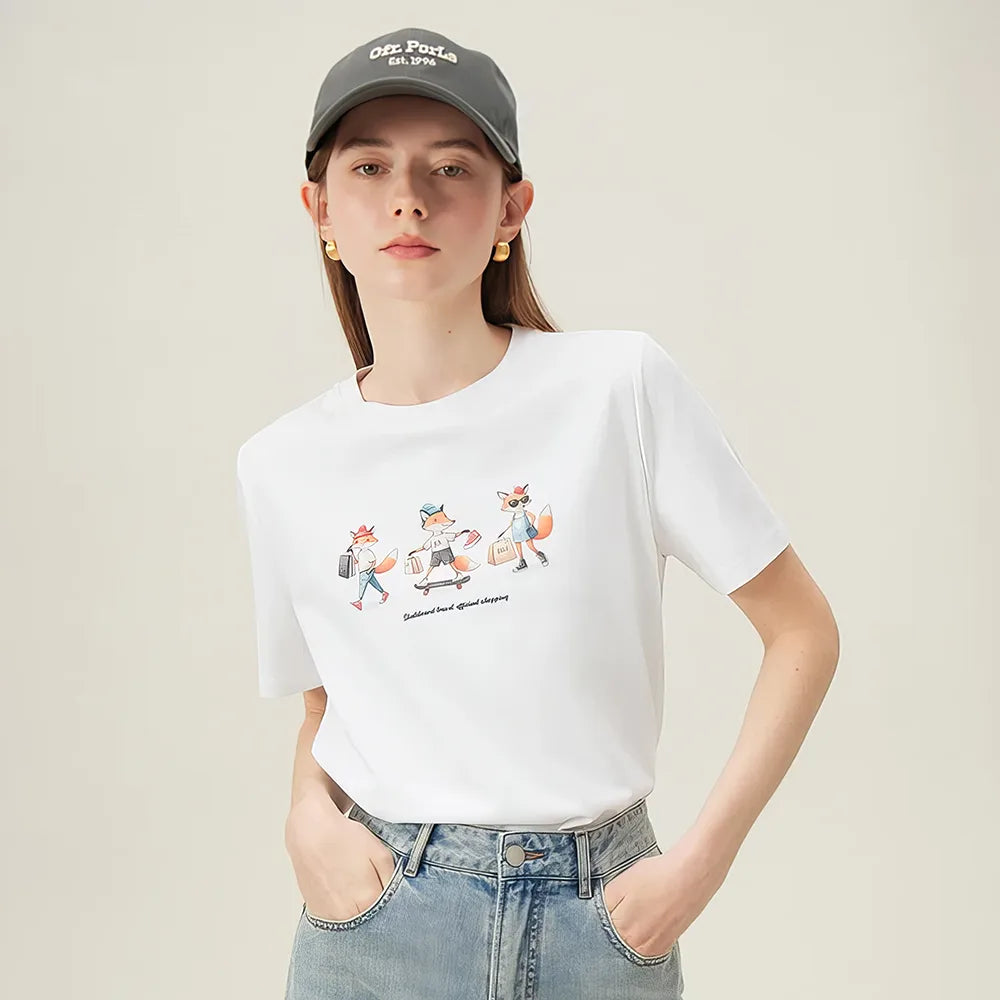 Charming Fox Print Summer Tee for Women