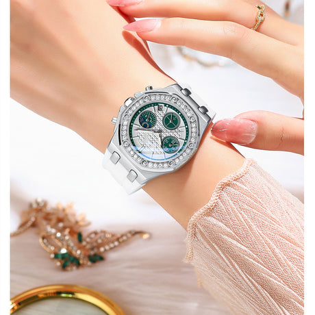 Multi-functional Women's Watch Moon Timing Three-Eye Diamond - Dazpy