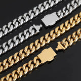 Stainless Steel Encrusted Zircon Spring Buckle Cuban Chain - Dazpy