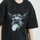 Oversized Hip Hop Streetwear T-Shirt with Vintage Doberman Dog Graphic