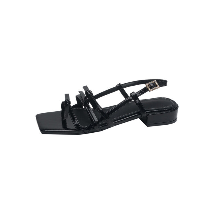 Square Toe Gladiator Sandals with Low Heel and Buckle Strap