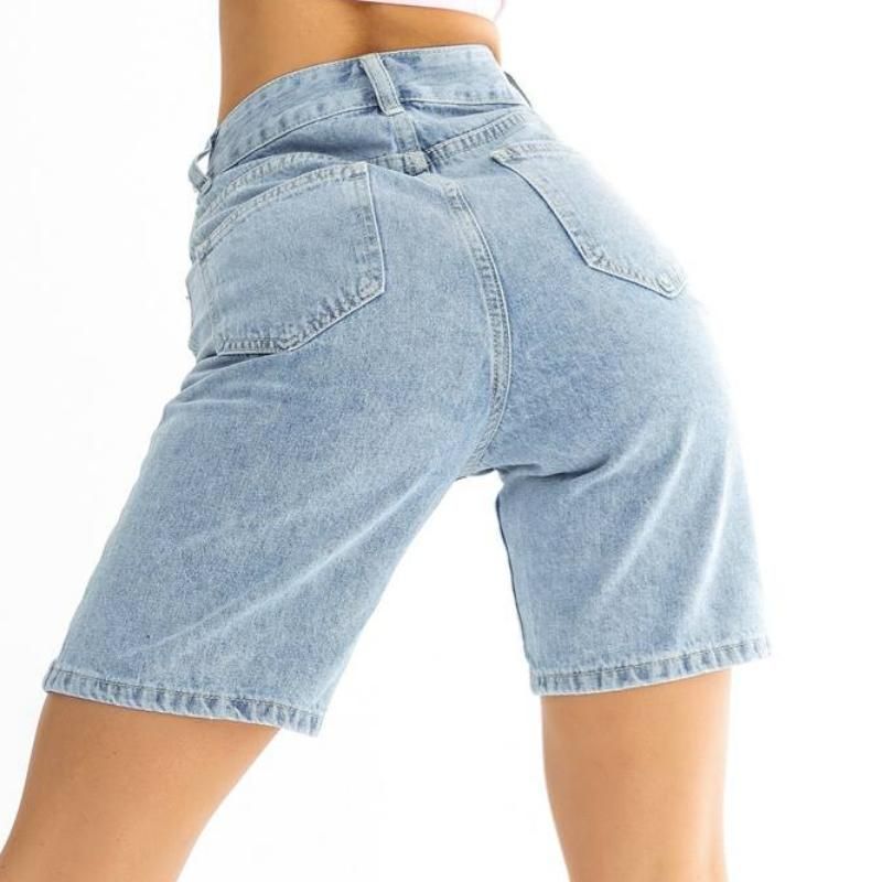 Classic Blue Knee-Length Denim Shorts