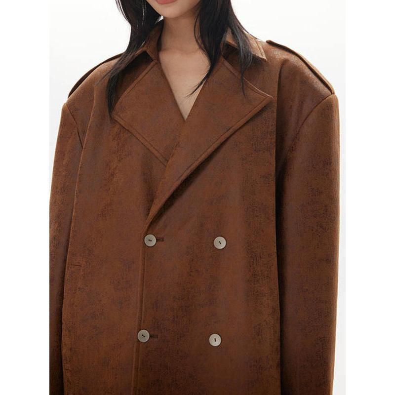 Vintage-Trenchcoat aus dickem Leder für Damen