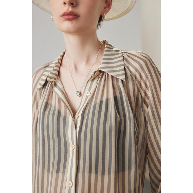 Camisa casual de seda a rayas para mujer