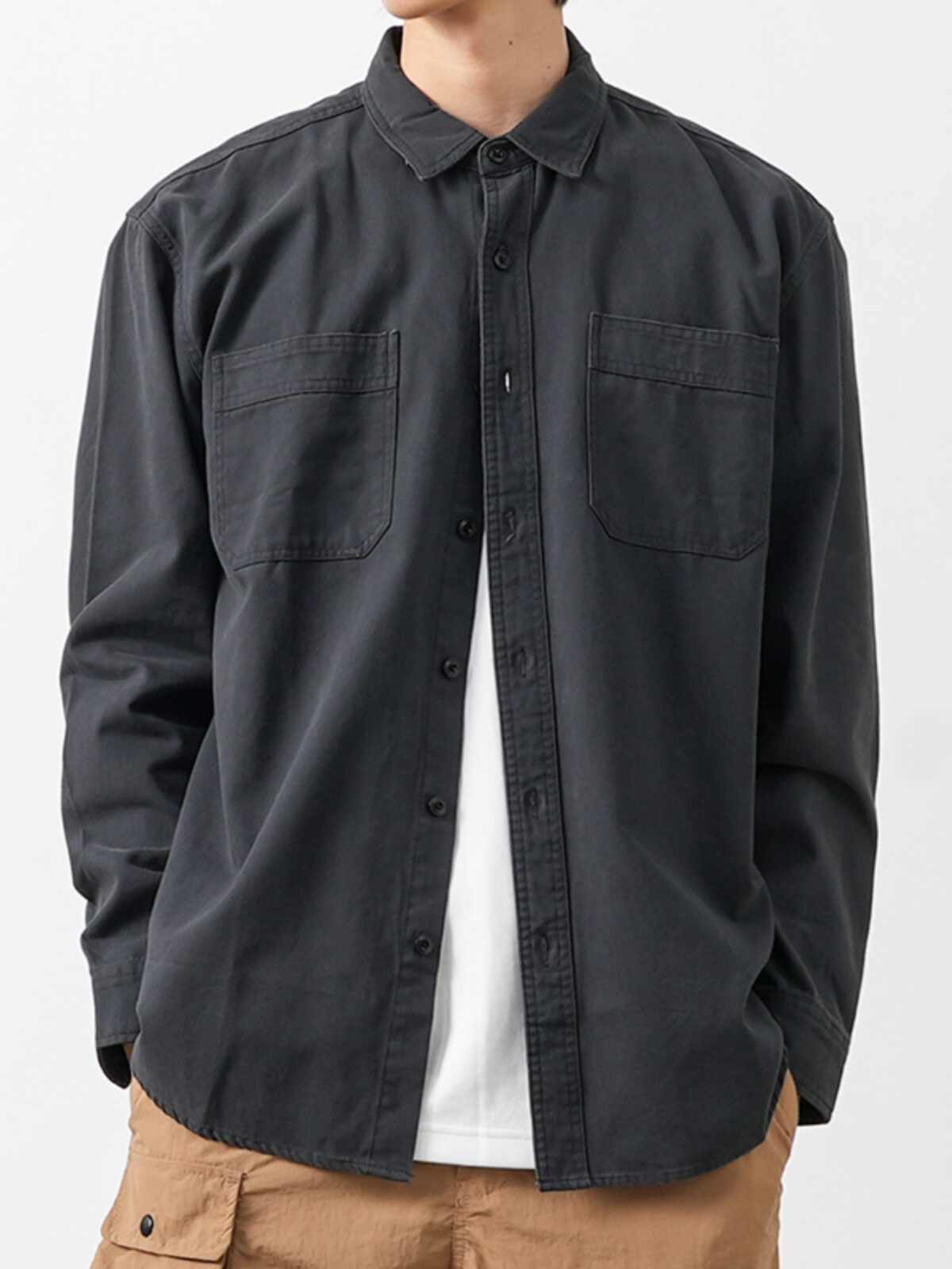 Pure Cotton Men's Retro Casual Gray High Sense Shirt Coat