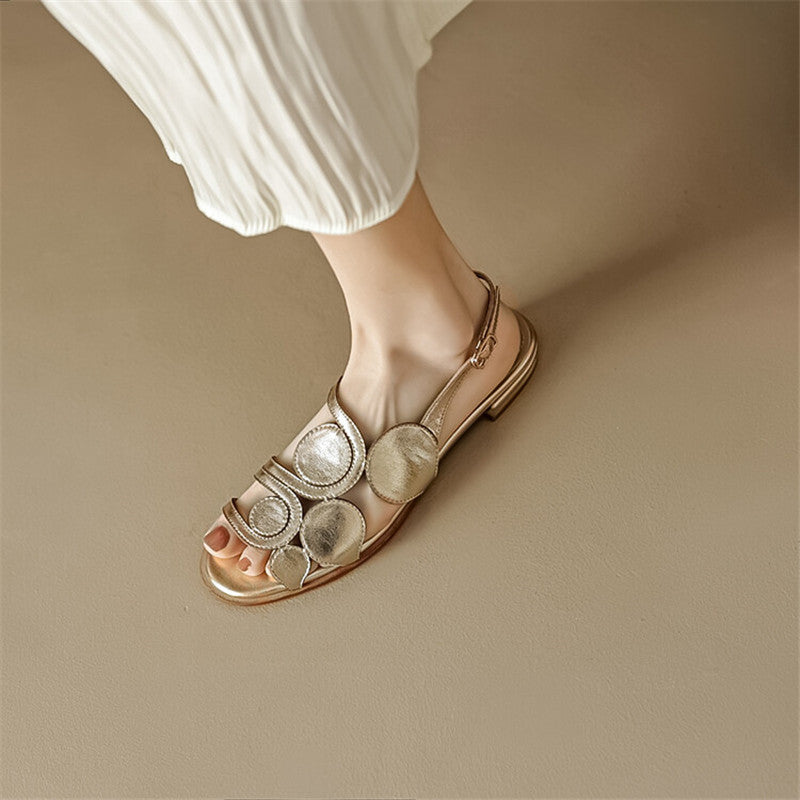 Chic Sheepskin Round Toe Sandals with Chunky Heel and Hollow Out Design