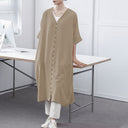 Women's V-Neck Contrast-Button A-Line Shirt Dress