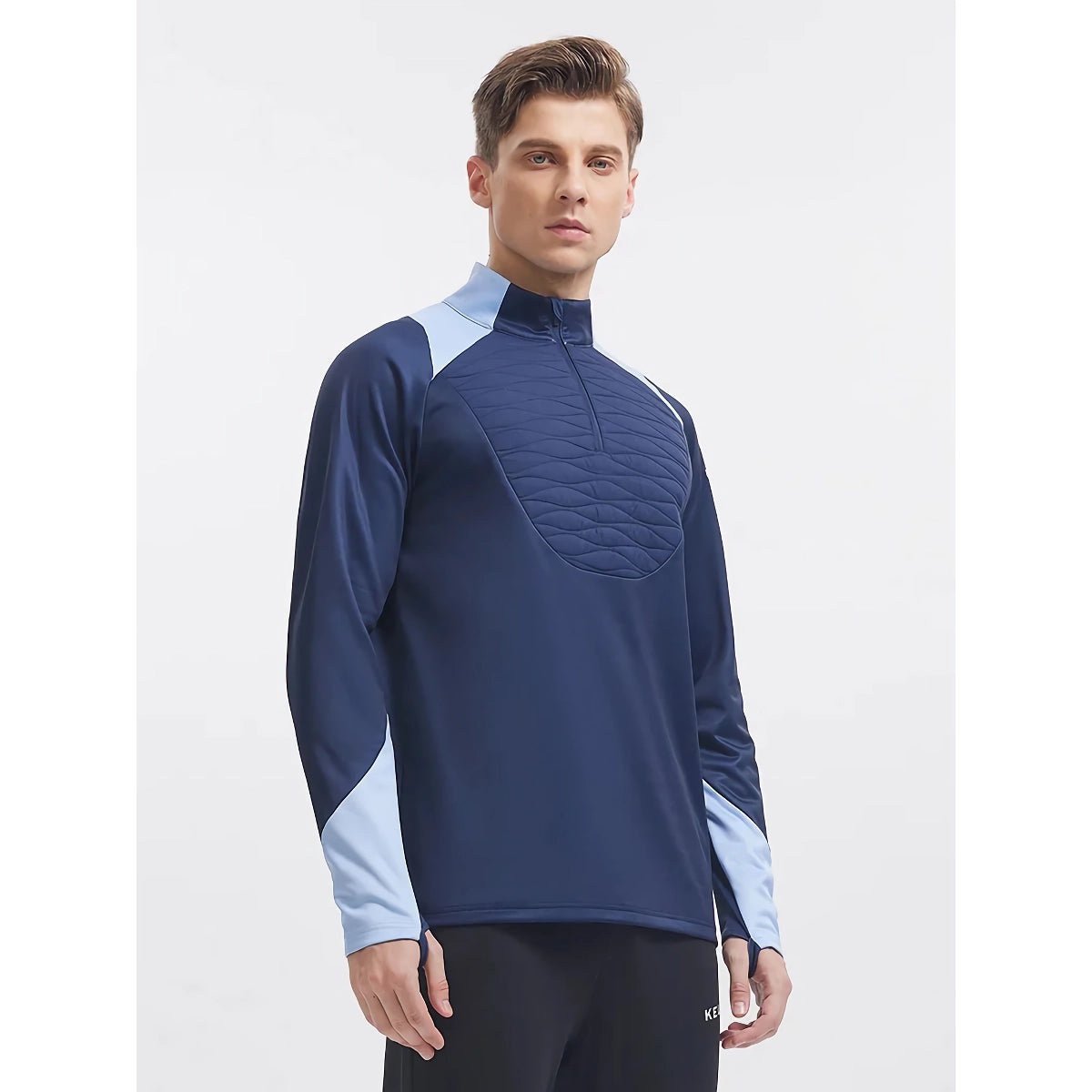 Suéter deportivo acolchado con media cremallera para hombre: suéter de entrenamiento con colores en contraste