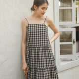 Vintage Plaid Cotton Linen Summer Dress