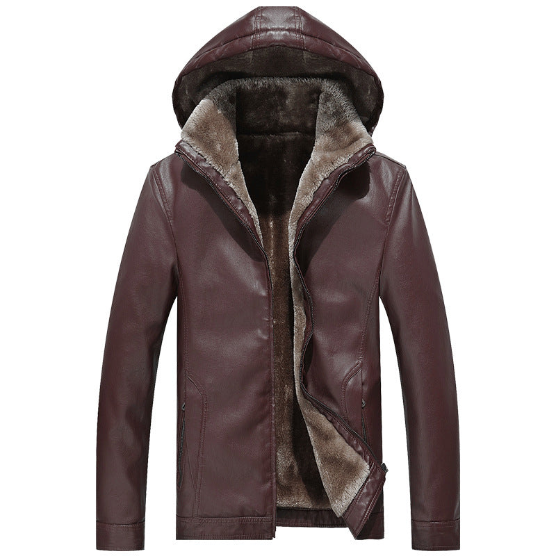 Men's Fashion Casual Zipper Slit Pocket Hooded Turn-down Collar Coat