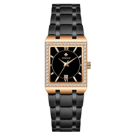 Grip Love Belt Diamond Waterproof Square Steel Band Quartz Women's Watch - Dazpy