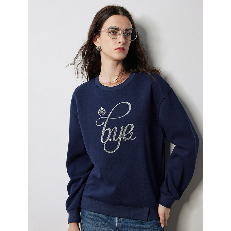 Herbst Sweatshirt mit Buchstaben und Perlenstickerei