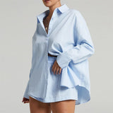 High Waist Cotton Linen Shirt and Shorts Set