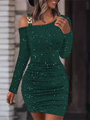 Long-Sleeve Sequin Polyester Bodycon Mini Dress