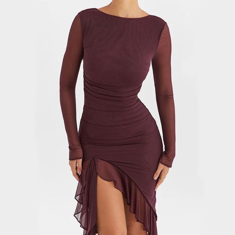 Elegant Ruffle Ruched Mini Dress