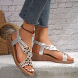 Women's Silver Rhinestone Bohemian Wedge Sandals