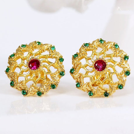 Light Luxury 925 Silver Gold Flower Wheel Earrings - Dazpy