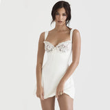 Elegant White Satin Lace Dress