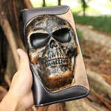 Cowhide Skull Ghost Head Men's Zipper Wallet - Dazpy