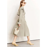 Minimalistischer langer Trenchcoat für Damen – Herbstlicher Umlegekragen, Patchwork, einreihig