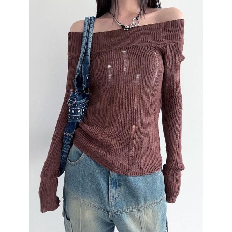 Schmaler Strickpullover mit Hohlsaum für Damen