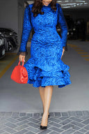 Abstract-Print Long-Sleeve Tiered Dress